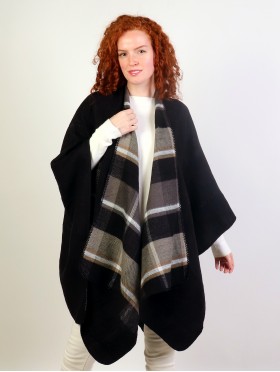 Wool Feeling Soft Plaid Patterned Cape